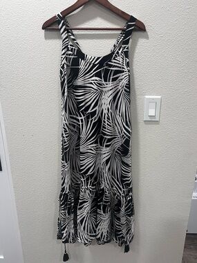 Maaji Black Areca Palm Alessa Print Cover-Up Midi Dress Tropical Resort Wear M